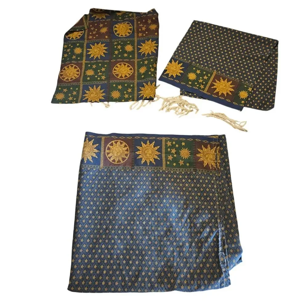 Vintage 90s King Celestial Sheet Set Flat 2 Pillow Shams Sun Moon Whimsygoth